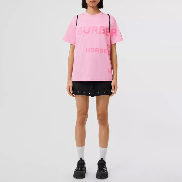 Burberry Carrick Logo Print Cotton Jersey T shirt Pink-3