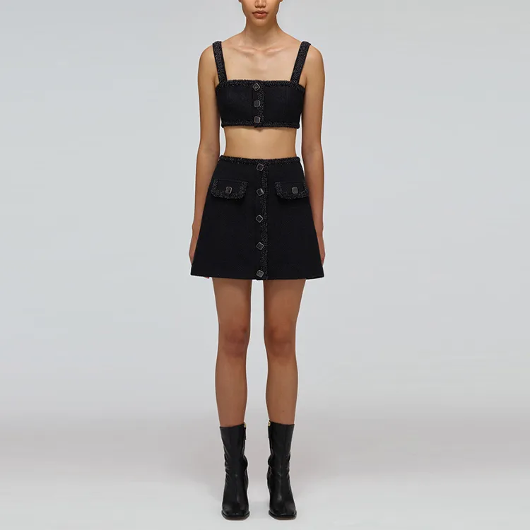 Self portrait SS22 Denim Short Skirts Women's Black-6