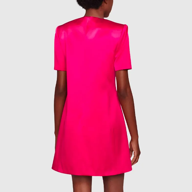 GUCCI Short Sleeve Satin Cocktail Dress Pink-2