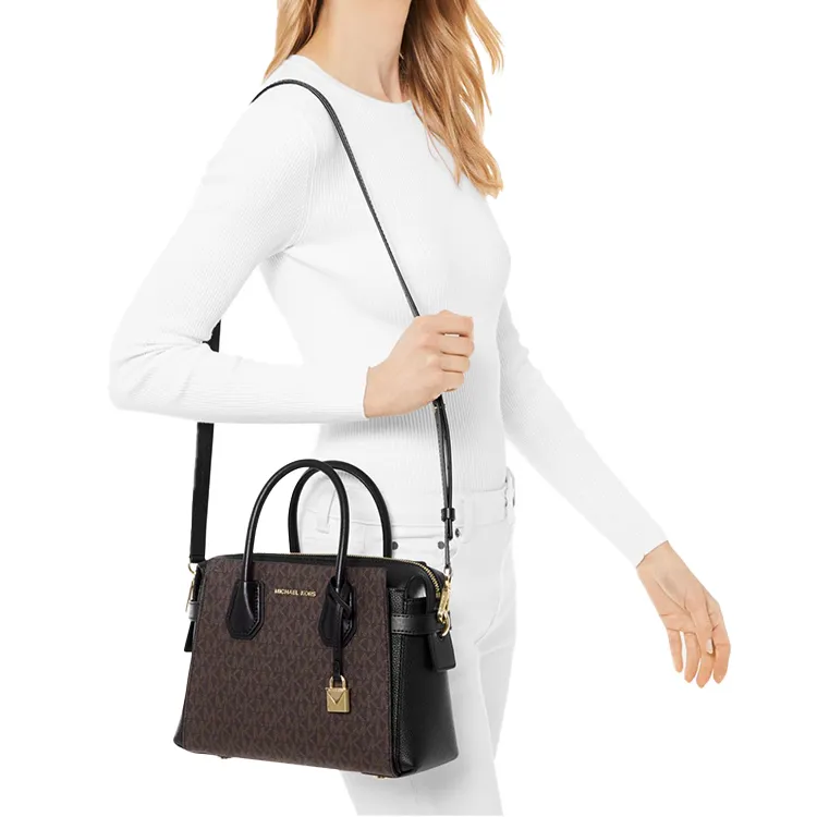 MICHAEL KORS Mercer Cow Leather Crossbody Bag, Shoulder Bag, Handbag Trumpets Women's Black Brown Multicolor Monogram-5