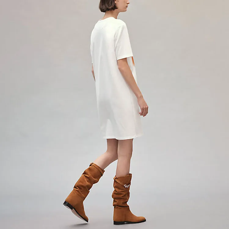 HERMES Short Sleeved Dress Women's White-2