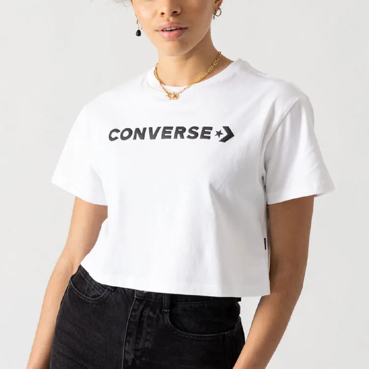 Converse Puff Wordmark Crop Tops Women's White-3