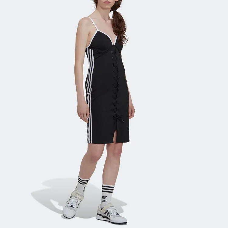 Adidas Originals Clover Spice Bandage Collection Slip Dresses Women's Black-3