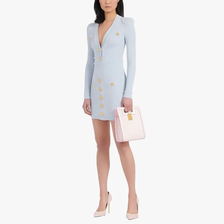 BALMAIN Long-Sleeved Dresses Women's Light Blue-5