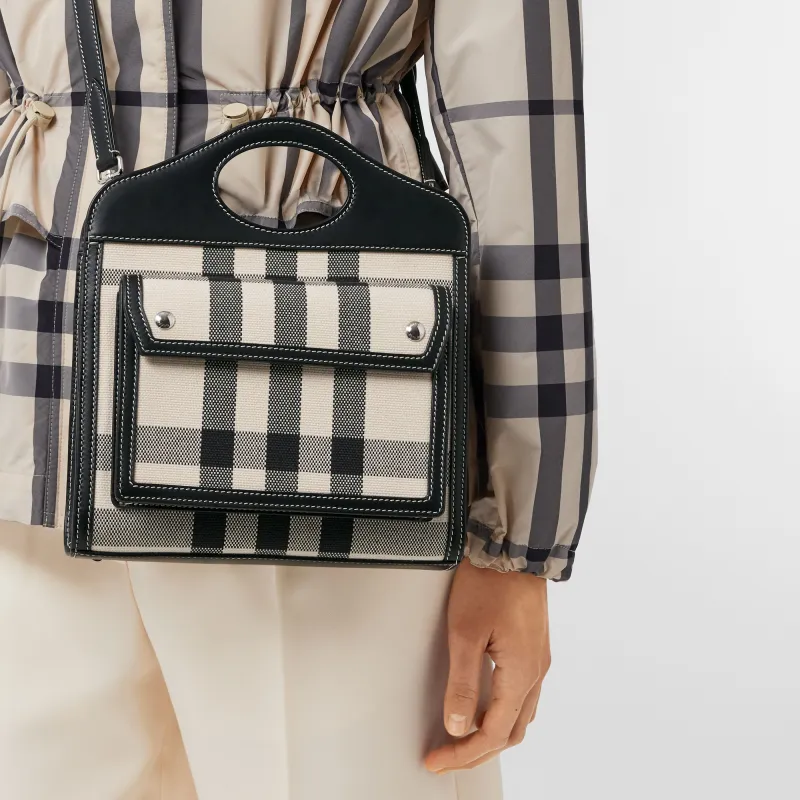 Burberry Pocket Bag Canvas Bag, Shoulder Bag, Crossbody Bag, Handbag Mini Women's Butter Beige/Black-4