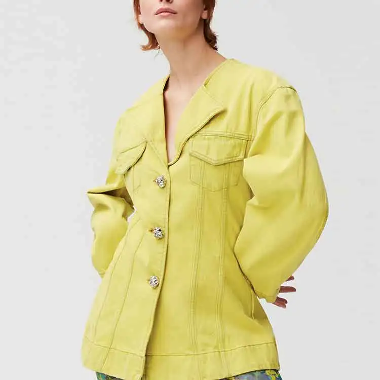 GANNI Denim Jackets Women's Yellow-2
