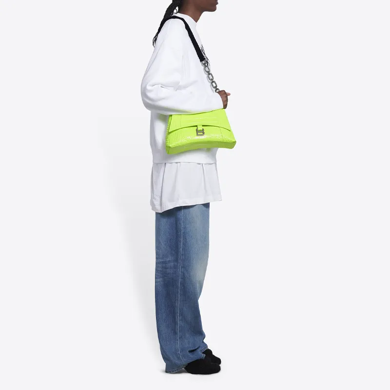Balenciaga Downtown Cow Leather Crossbody Bag, Shoulder Bag Women's Fluorescent Yellow-4
