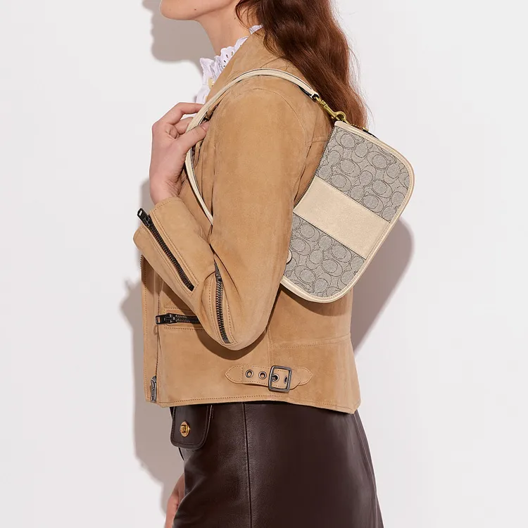 COACH Swinger Coated Canvas With Leather Shoulder Bag, Crossbody Bag, Handbag Women's Ivory White-3