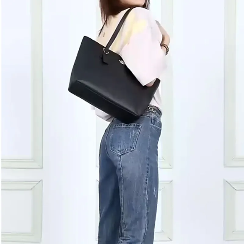 COACH Zip Top Tote Leather Tote Bag, Shopping Bag, Handbag, Shoulder Bag Regular Women's Pure Black-5