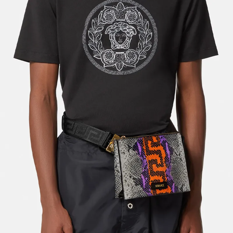 VERSACE Cow Leather One Shoulder Crossbody Fanny Pack Mini Men's Purple Orange Multicolor-4