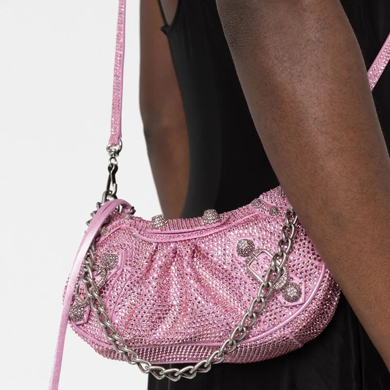 Balenciaga Le Cagole Calfskin Biker Bag Dumpling Bag Portable Crossbody Bag Shoulder Bag Regular Women's Light Pink-4