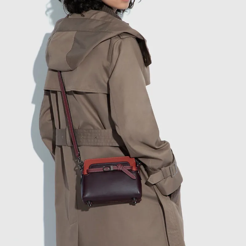 COACH Tate Leather Handbag Shoulder Bag Crossbody Bag Small Size Women's Red & Dark Brown-4