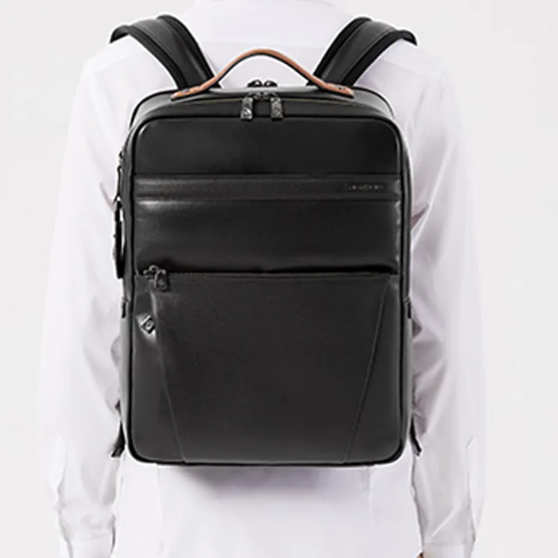 SAMSONITE Cow Leather Backpack Regular Men's Black-6