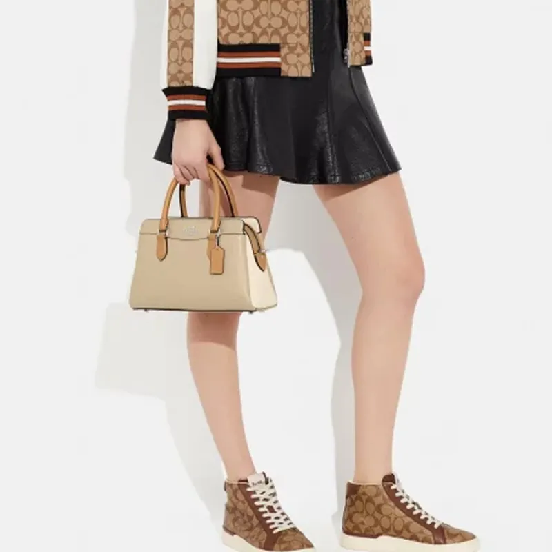 COACH Darcie Refined Pebbled Leather Handbag Regular Women's Beige-5
