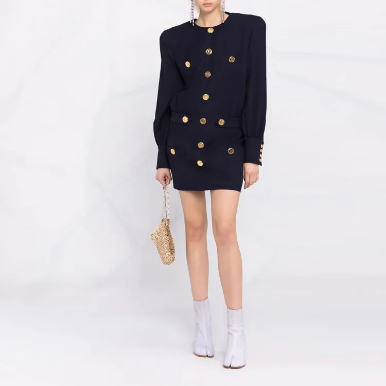 BALMAIN Long-Sleeved Dresses Women's Marine Blue-1