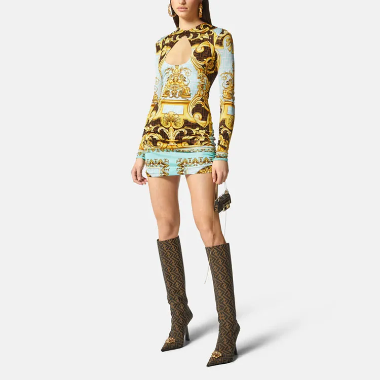VERSACE Fendace Baroque Mini Dress Gold-1
