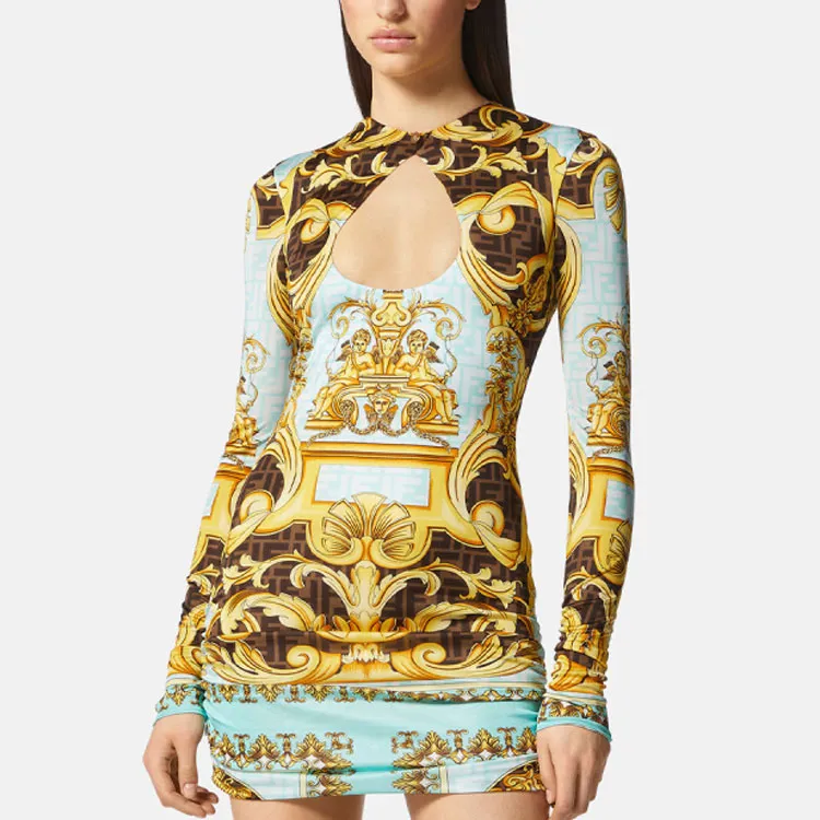 VERSACE Fendace Baroque Mini Dress Gold-2