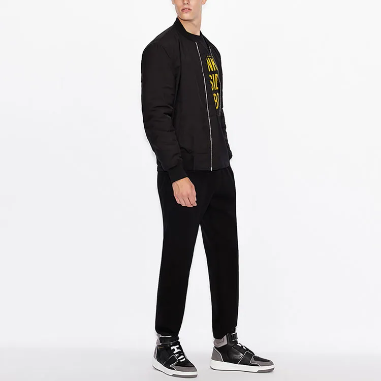 ARMANI EXCHANGE Solid Color Letters Baseball Collar Fitted Moderate Regular Edition Puffer Jacket Men's Black-2