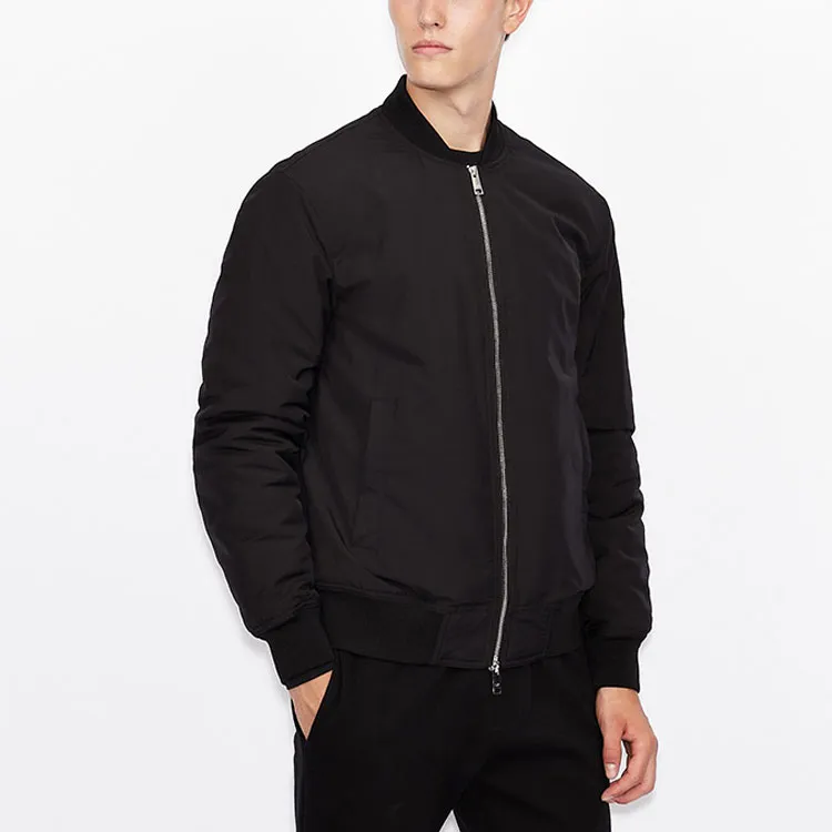 ARMANI EXCHANGE Solid Color Letters Baseball Collar Fitted Moderate Regular Edition Puffer Jacket Men's Black-3