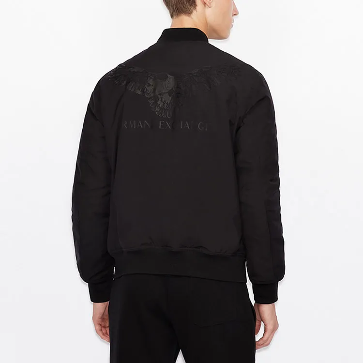 ARMANI EXCHANGE Solid Color Letters Baseball Collar Fitted Moderate Regular Edition Puffer Jacket Men's Black-4
