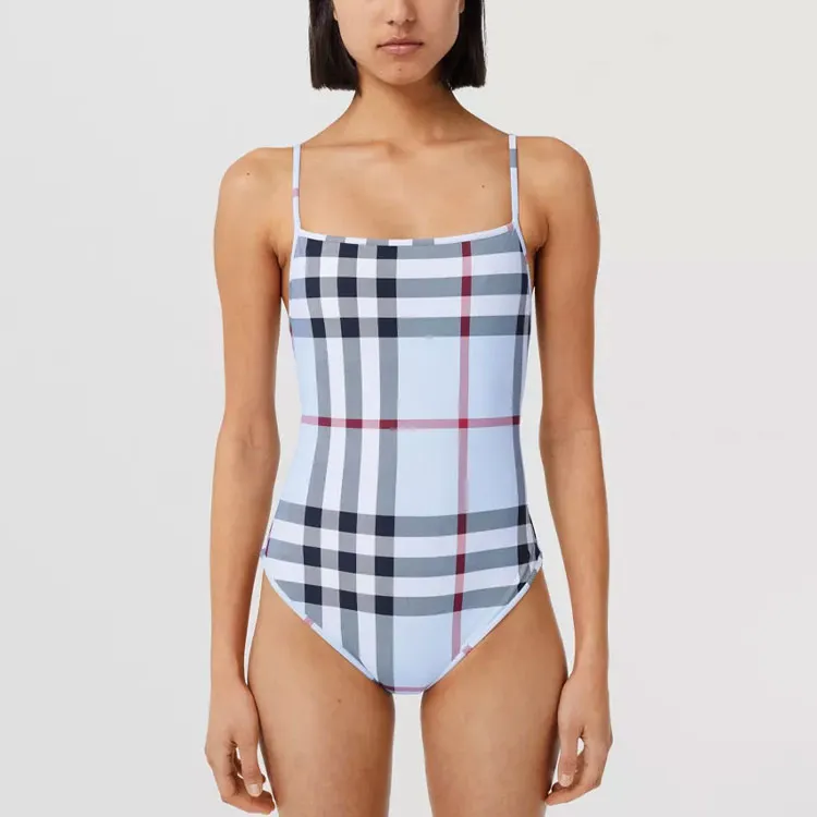 Burberry Check Stretch Nylon Swimsuit 'Pale Blue'-1