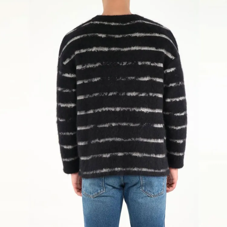 SAINT LAURENT Stripe Pattern Fuzzy Sweater-4