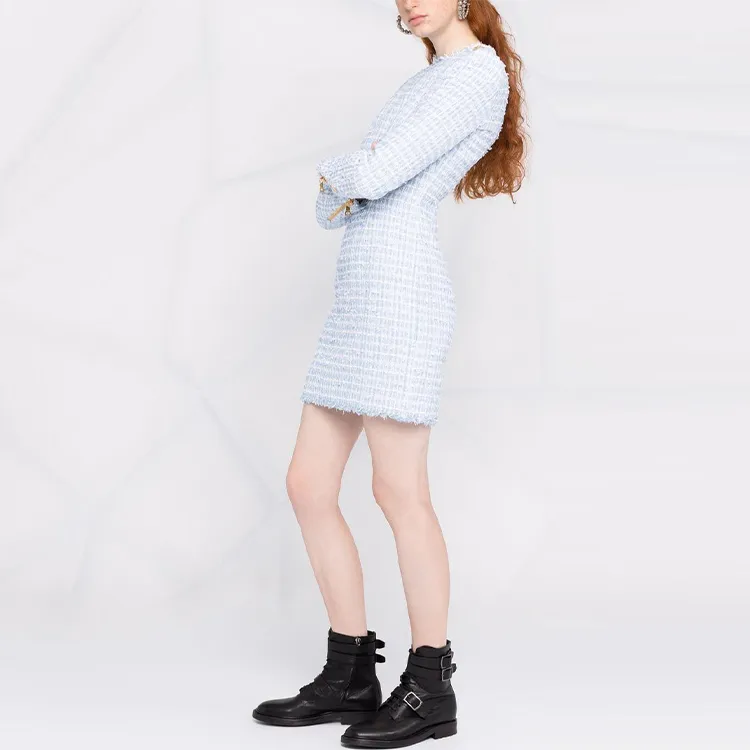 BALMAIN Long Sleeved Dresses Women's Sky Blue-4
