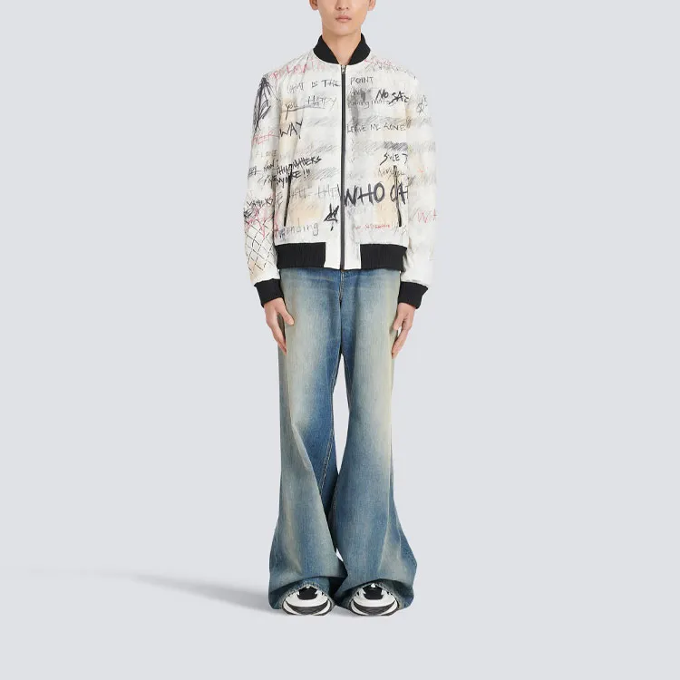 BALMAIN Nylon Bomber Jacket With Graffiti Print-1
