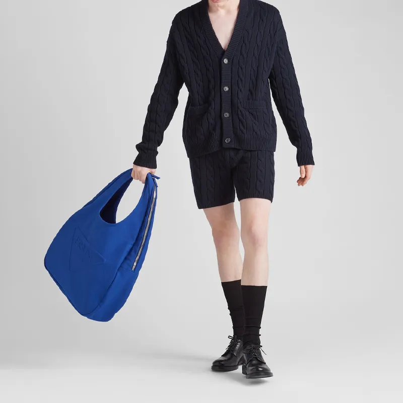 PRADA Hobo Canvas Hobo Bag Canvas Bag One Shoulder Handbag Regular Men's Cobalt Blue-7