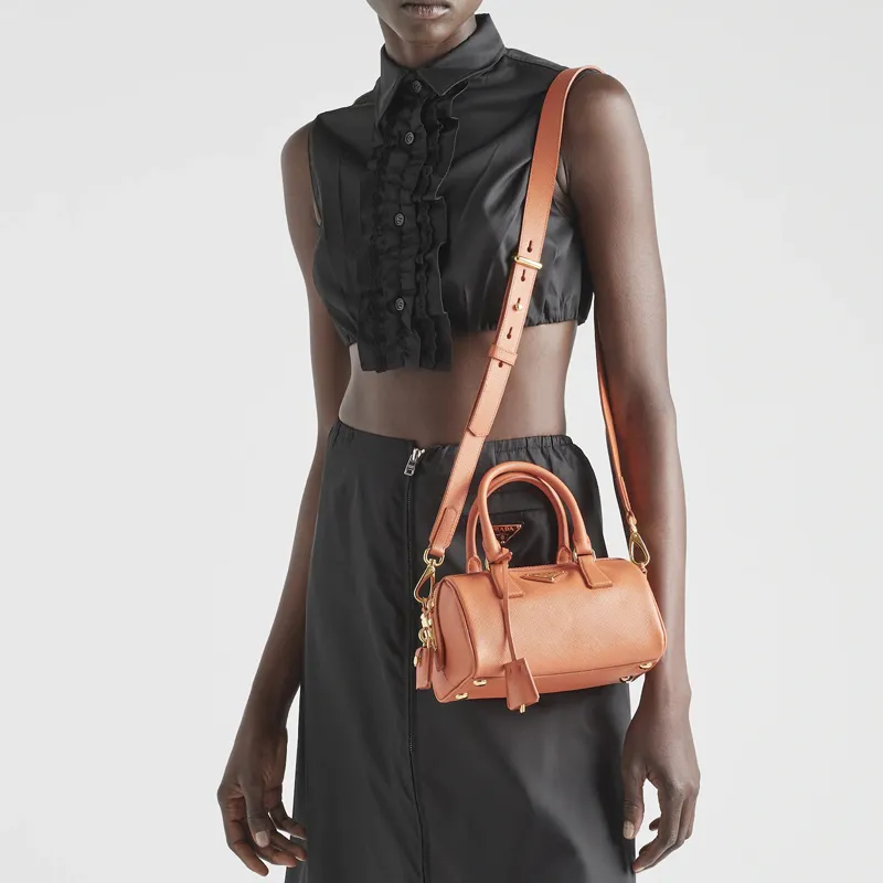 PRADA Saffiano Leather Shoulder Bag Crossbody Bag Handbag Women's Orange-4