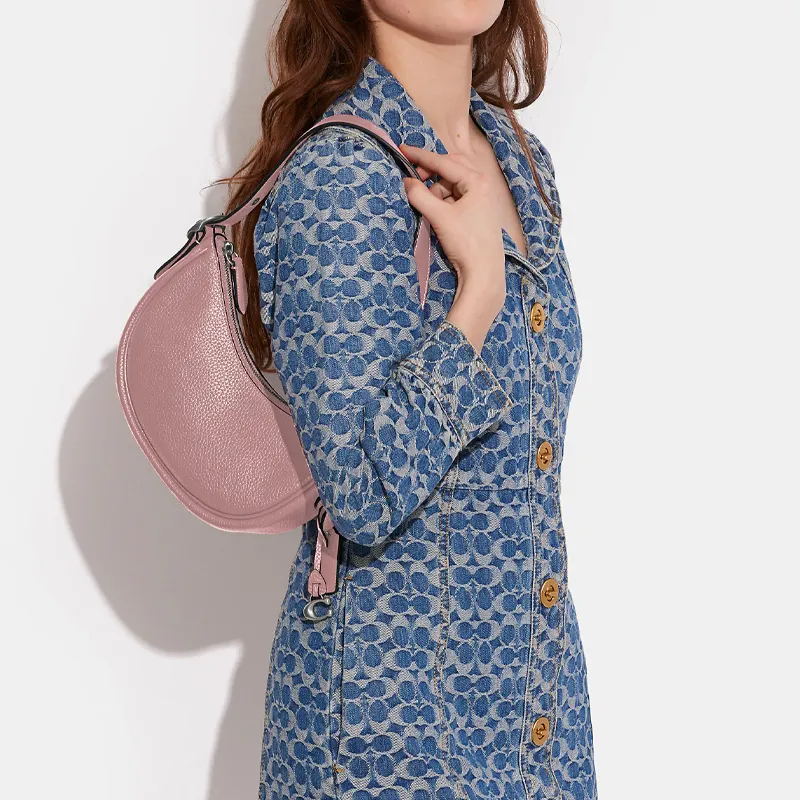 COACH Luna Pebbled Leather Crescent Bag Shoulder Bag Women's Fuchsia-4