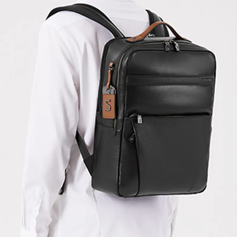 SAMSONITE Cow Leather Backpack Regular Men's Black-5