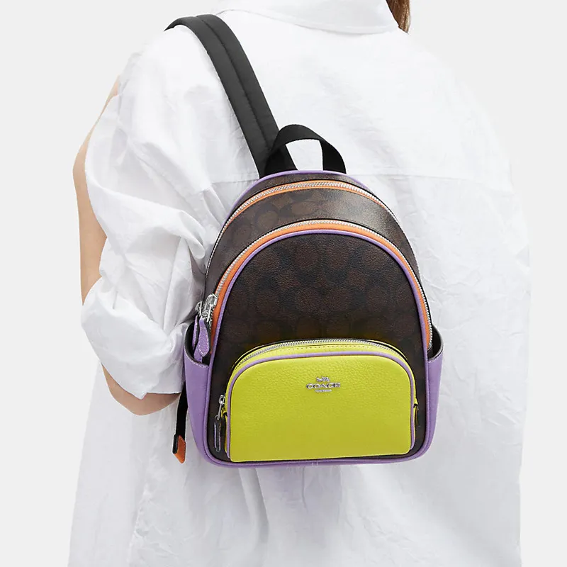 COACH Court Canvas With Pebbled Leather Accents Backpack Mini Women's Multicolor-4