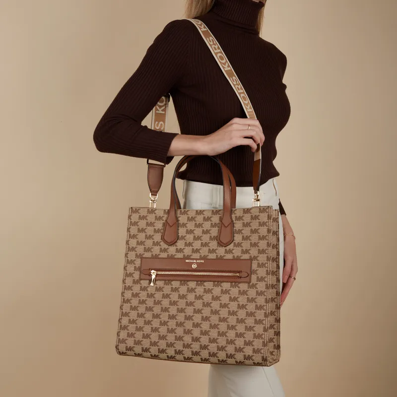 MICHAEL KORS Fabric With Calfskin Shoulder Bag Crossbody Bag Handbag Women's Beige/Ebony-3