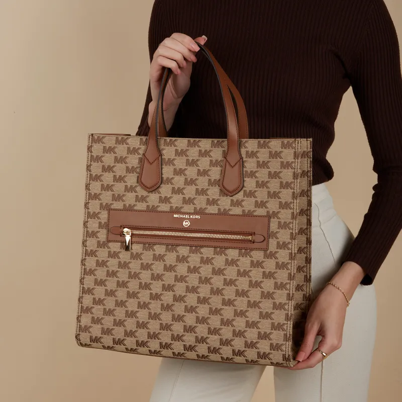 MICHAEL KORS Fabric With Calfskin Shoulder Bag Crossbody Bag Handbag Women's Beige/Ebony-4