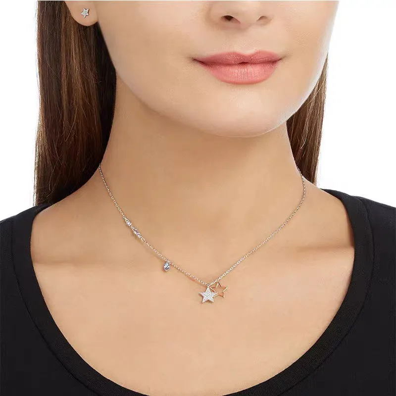 Swarovski SYMBOL Artificial Crystal Necklaces Women's Silver White-2