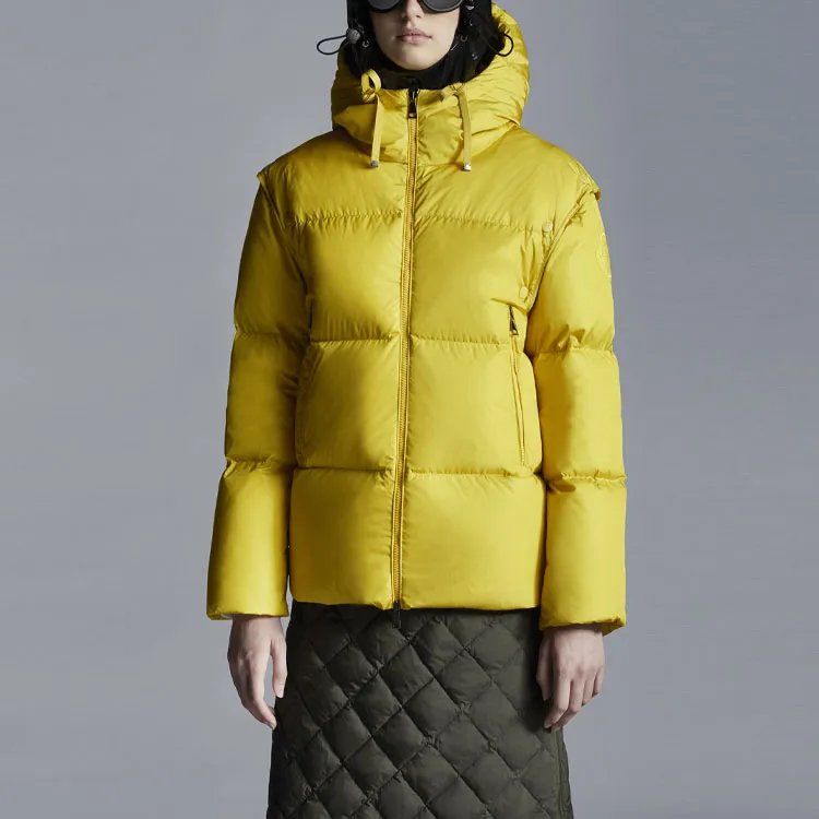 Moncler FW21 Solid Color Hooded Down Jacket Women's Mustard Yellow-1