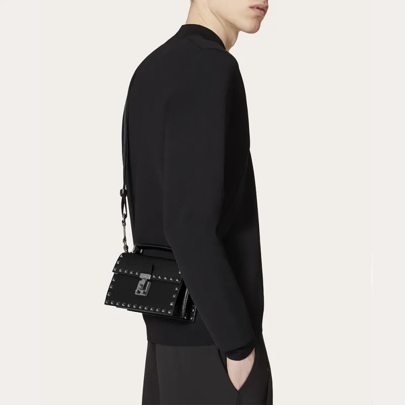 Valentino Rockstud Calfskin Shoulder Bag Crossbody Bag Small Size Men's Black-5