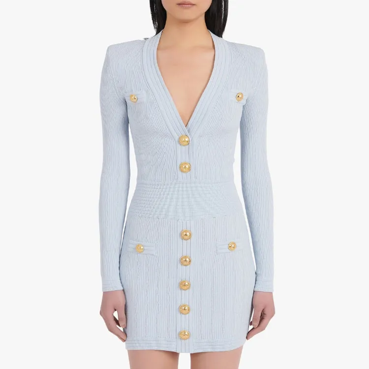 BALMAIN Long-Sleeved Dresses Women's Light Blue-4
