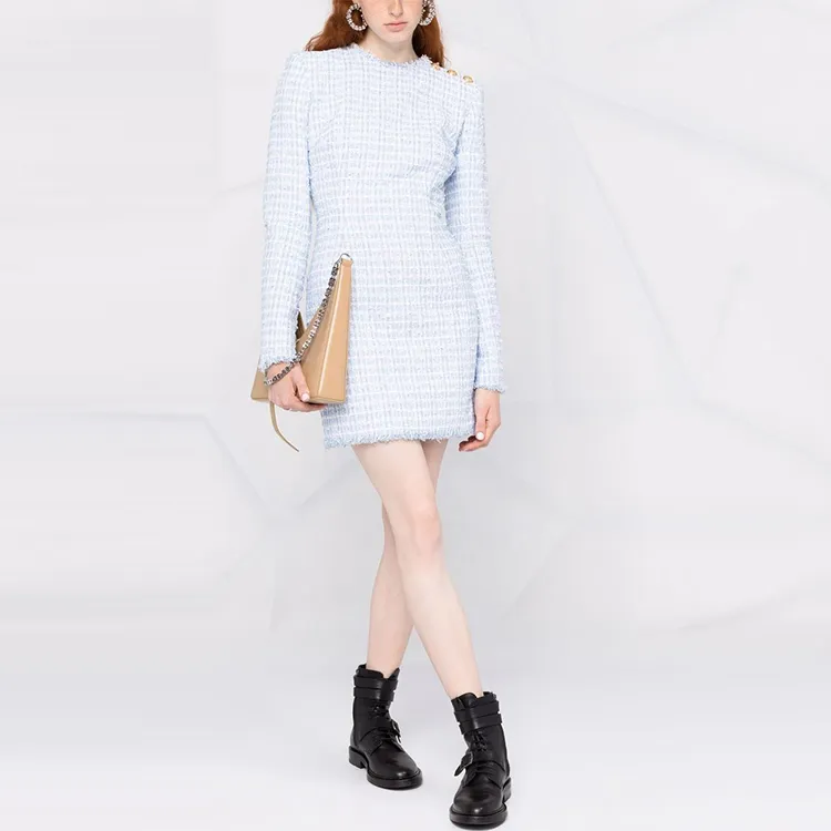 BALMAIN Long Sleeved Dresses Women's Sky Blue-2