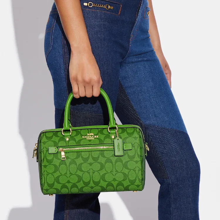 COACH Rowan Canvas With Leather Handbag Shoulder Bag Boston Bag Crossbody Bag Large Size Women's Green-3