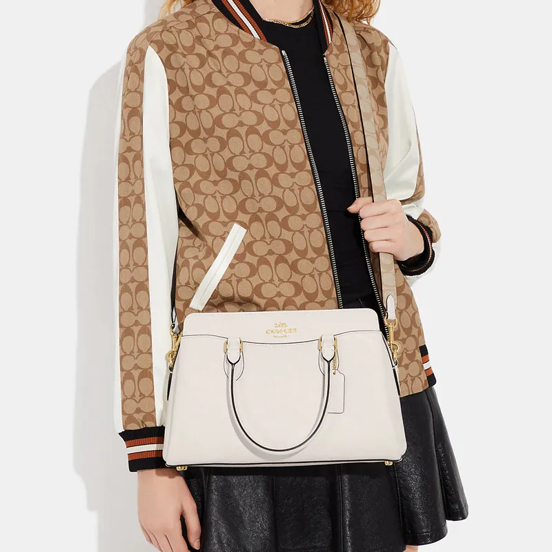 COACH Darcie Cross Grain Leather And Signature Coated Canvas Shoulder Bag, Crossbody Bag, Handbag Regular Women's White-4
