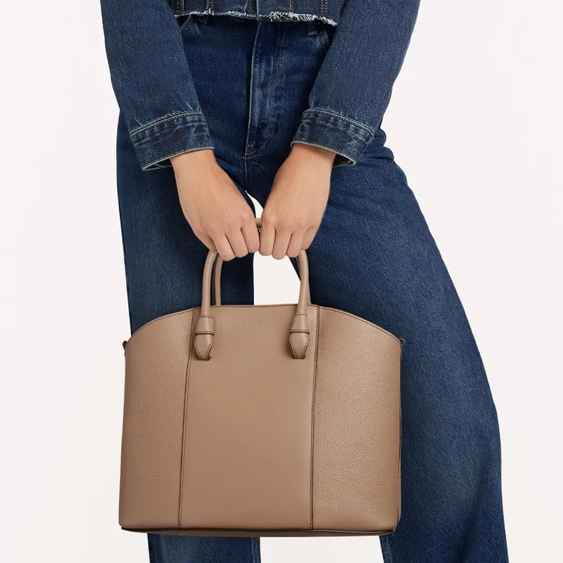 Furla Meraviglia Cow Leather Tote Bag Shopping Bag Shoulder Bag Crossbody Bag Handbag Large Size Women's Brown-4