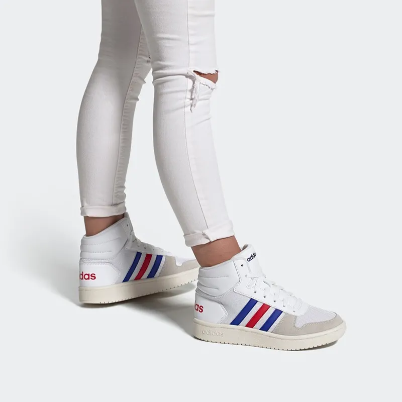 Adidas Neo Hoops 2.0 Mid K Abrasion Resistant Breathable Mid Top Vintage Basketball Shoes White Kids'-6