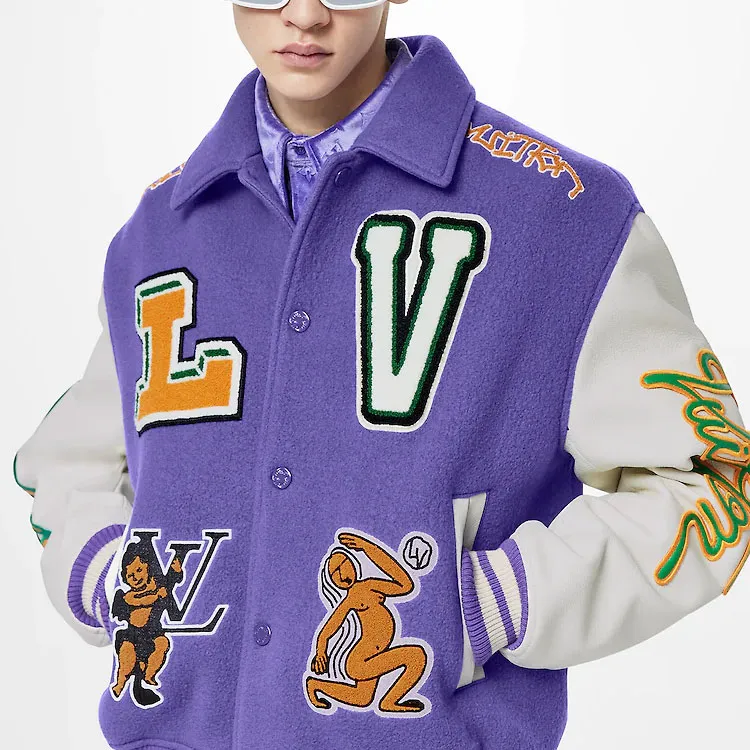 LOUIS VUITTON Multi Patches Mixed Leather Varsity Blouson-4