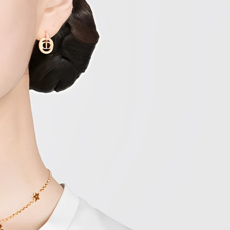 DIOR Metal Faux Crystal Earrings Women's Pink-4