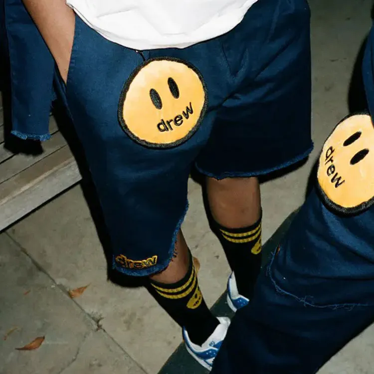 Drew House Smiley Collection Cargo Shorts Unisex Marine Blue-6