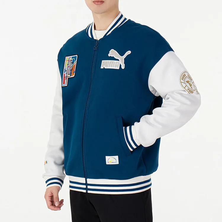 PUMA Mix Badge Bomber Jac Baseball Jerseys Unisex Blue-3