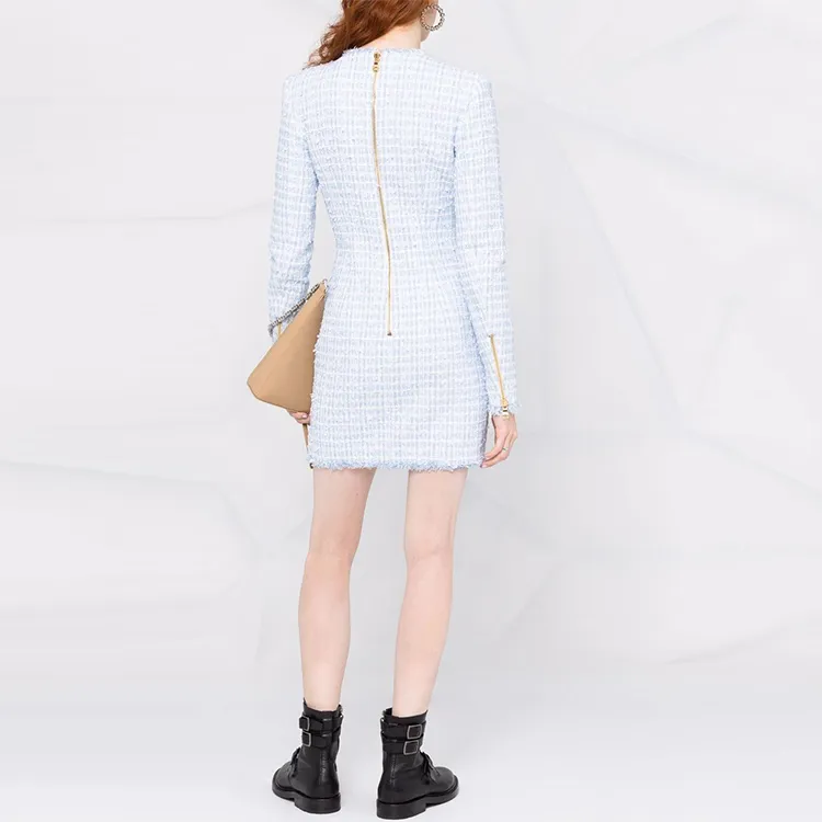 BALMAIN Long Sleeved Dresses Women's Sky Blue-3
