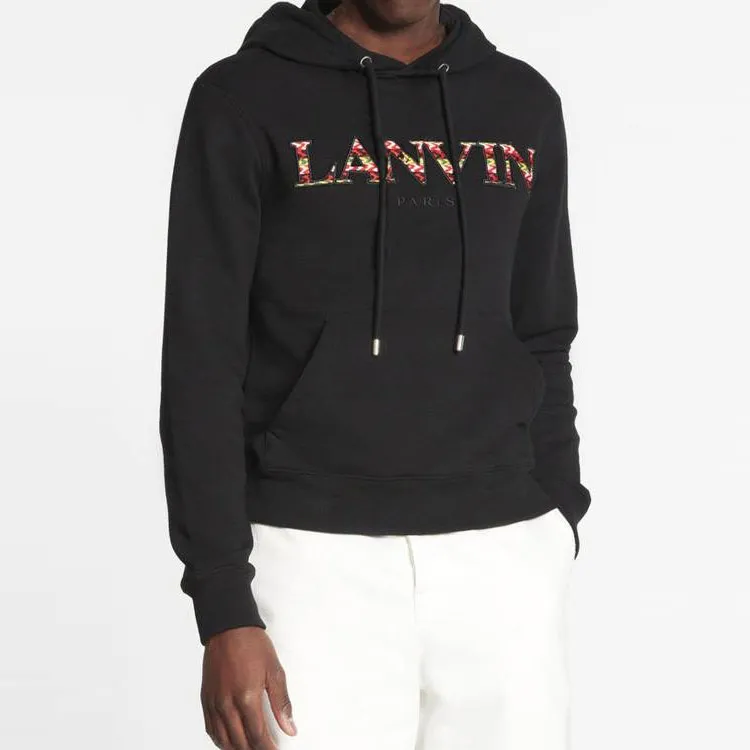 Lanvin Embroidered-logo Pouch-pocket Hoodie Black-2